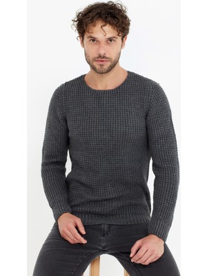 Tarz Cool Antrasit Kalın Petek Örgü Triko Kazak