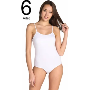 Kadın Beyaz 6'lı Paket İp Askılı Likralı Kancalı Çıtçıtlı Body