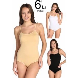 Kadın Karışık Renk 6'lı Paket İp Askılı Likralı Kancalı Çıtçıtlı Body ELF568T0148CCM6