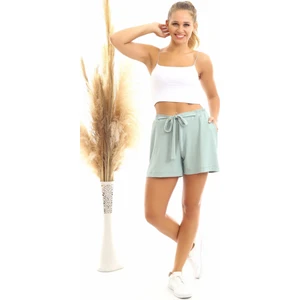 Cotton Mood 20064507 Örme Krep Cepli Bağlamalı Beli Lastikli Şort Çağla Yeşil