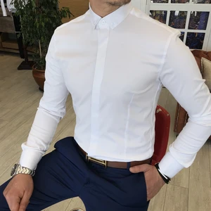 Terzi Adem Italyan Kesim Slim Fit Erkek Küçük Yaka Gömlek Beyaz T4800