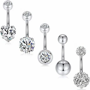 5 Adet Taşlı Taşsız Cerrahi Çelik Göbek Piercing EC92BY