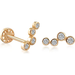Yapar Jewellery 14 Ayar Altın Asimetrik 4 Taşlı Kulak Piercing