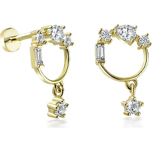 Yapar Jewellery 14 Ayar Altın Damla ve Baget Taşlı Piercing