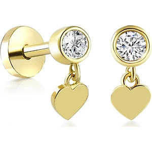 Yapar Jewellery 14 Ayar Altın Kalp Sallantılı Tek Taş Kulak Piercing