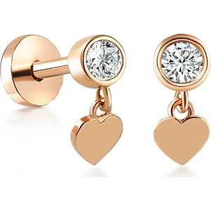 Yapar Jewellery 14 Ayar Altın Kalp Sallantılı Tek Taş Kulak Piercing