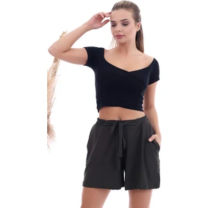 Cotton Mood 20064507 Örme Krep Cepli Bağlamalı Beli Lastikli Şort Hakı