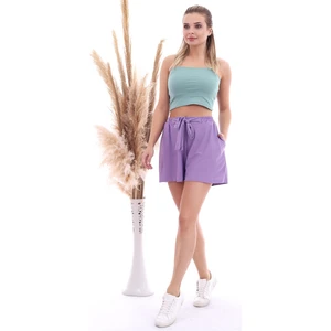 Cotton Mood 20064507 Örme Krep Cepli Bağlamalı Beli Lastikli Şort Lila