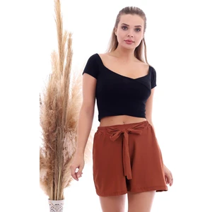 Cotton Mood 20064507 Örme Krep Cepli Bağlamalı Beli Lastikli Şort Tarçın