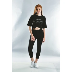 Cotton Mood 20071922 Süprem They Say Baskılı Taşlı Kısa Kol T-Shirt Siyah