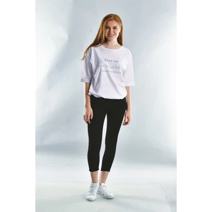 Cotton Mood 20071922 Süprem They Say Baskılı Taşlı Kısa Kol T-Shirt Beyaz