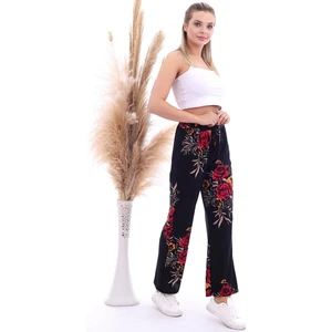 Cotton Mood 20070786 Örme Krep Beli Lastikli Bol Paça Pantolon Siyah Fusya