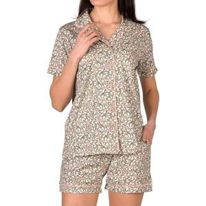 Vizon Kadın Şortlu Pijama Takımı Kısa Kollu Düğmeli Cepli Pamuk