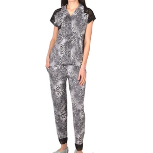 Gri Kadın Pijama Takımı Kısa Kollu Düğmeli Pamuk