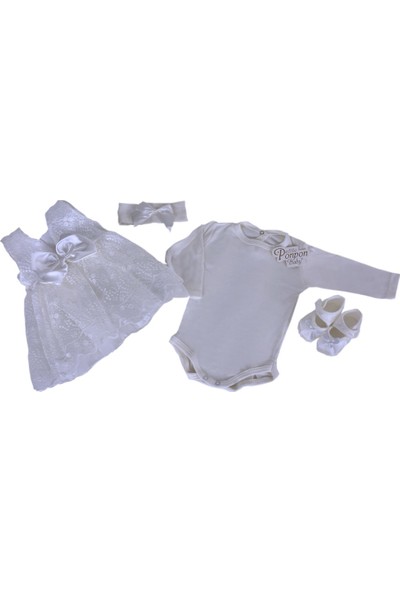 Çantaland Ponpon Kız Elbise Seti Yeni Doğan - Hastane Çıkışı ve Mevlütlük Takım ( 0-6 Ay)