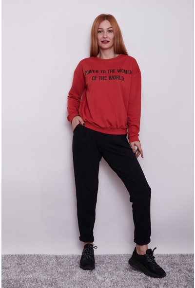 Vog Kadın Power To The Women Yazılı Basic Sweatshirt