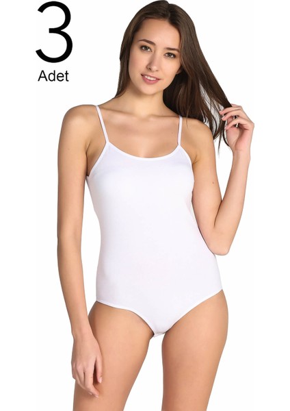 Kadın Beyaz 3'lü Paket İp Askılı Likralı Kancalı Çıtçıtlı Body