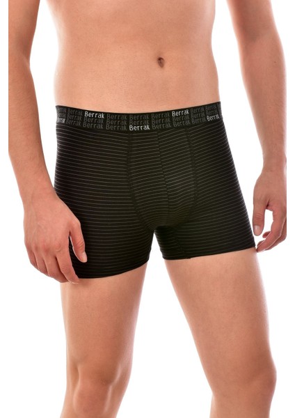 6 Adet Çizgili Likralı Erkek Boxer Siyah