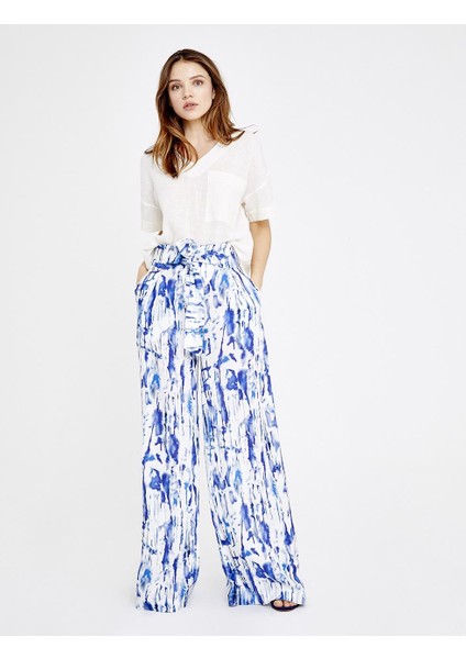 Batik Desenli Keten Flare Pantolon