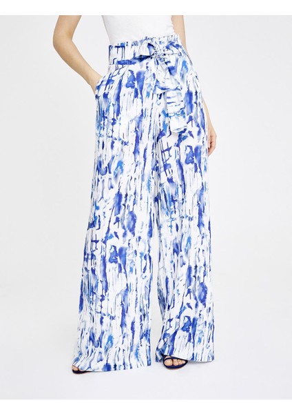 Batik Desenli Keten Flare Pantolon
