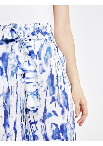 Batik Desenli Keten Flare Pantolon