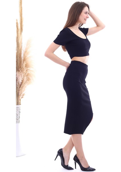 20061945 Kaşkorse V Yaka Bluz+Etek Ikili Tk. Siyah modelleri