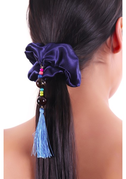 Hahai Kadın Boncuklu Püskül Detaylı Scrunchie Toka