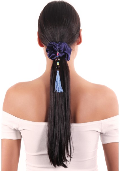 Hahai Kadın Boncuklu Püskül Detaylı Scrunchie Toka modelleri