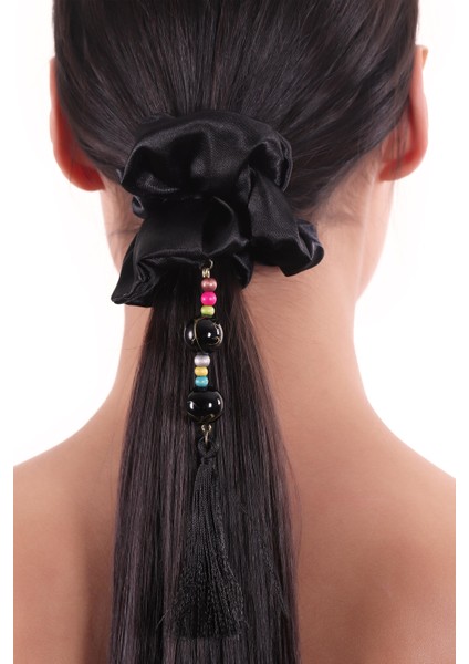 Hahai Kadın Boncuklu Püskül Detaylı Scrunchie Toka