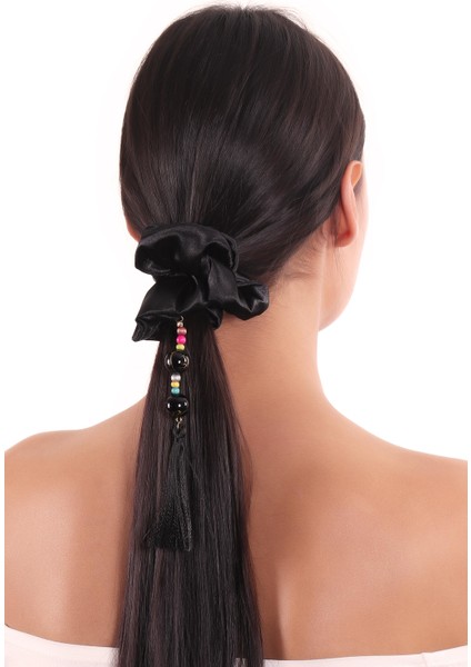 Hahai Kadın Boncuklu Püskül Detaylı Scrunchie Toka
