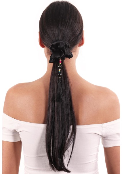 Hahai Kadın Boncuklu Püskül Detaylı Scrunchie Toka