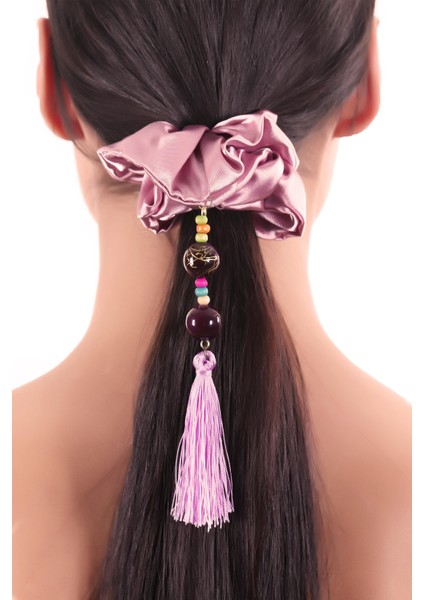 Hahai Kadın Boncuklu Püskül Detaylı Scrunchie Toka
