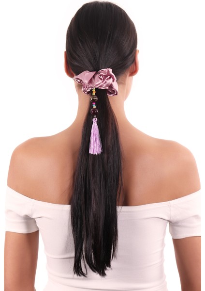 Hahai Kadın Boncuklu Püskül Detaylı Scrunchie Toka modelleri