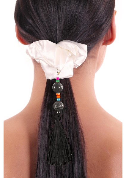 Hahai Kadın Boncuklu Püskül Detaylı Scrunchie Toka