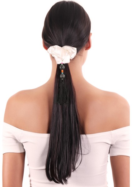Hahai Kadın Boncuklu Püskül Detaylı Scrunchie Toka