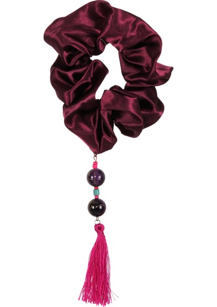 Hahai Kadın Boncuklu Püskül Detaylı Scrunchie Toka
