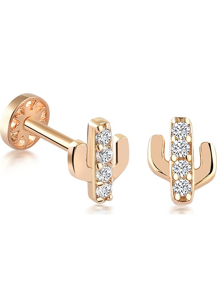14 Ayar Altın Taşlı Kaktüs Kulak Piercing