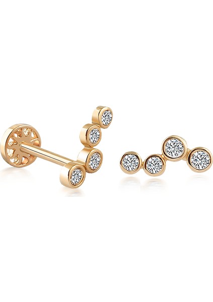 Yapar Jewellery 14 Ayar Altın Asimetrik 4 Taşlı Kulak Piercing