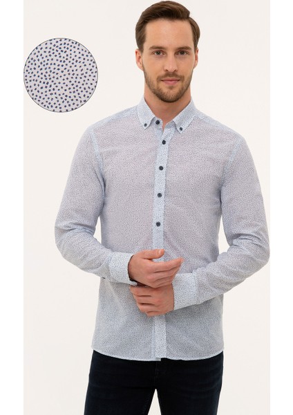 Erkek Lacivert Slim Fit Uzun Kollu Gömlek 50227230-VR033