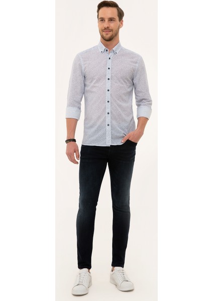 Erkek Lacivert Slim Fit Uzun Kollu Gömlek 50227230-VR033 fırsatları