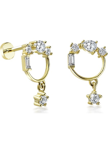 Yapar Jewellery 14 Ayar Altın Damla ve Baget Taşlı Piercing