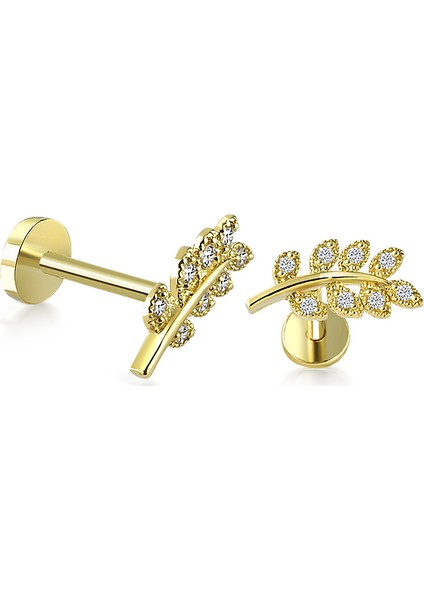 Yapar Jewellery 14 Ayar Altın Dal Motifli Kulak Piercing