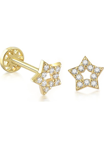 Yapar Jewellery 14 Ayar Altın Taşlı Yıldız Tragus Piercing
