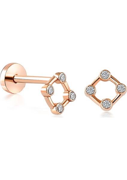 Yapar Jewellery 14 Ayar Altın 4 Taşlı Kare Tragus Piercing