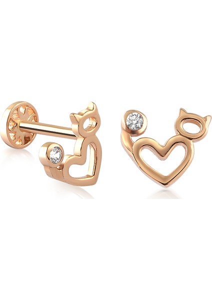 Yapar Jewellery 14 Ayar Altın Kalp Kedi Tragus Piercing