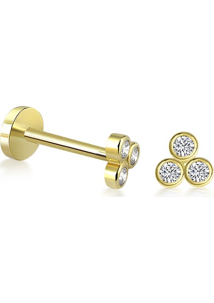 Yapar Jewellery 14 Ayar Altın 3 Taşlı Kulak Piercing