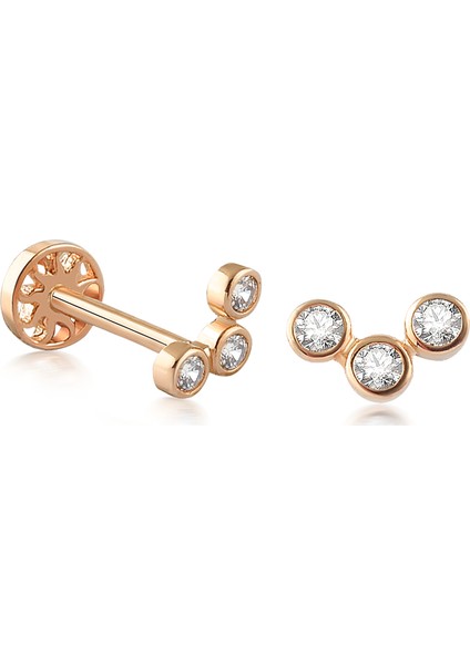 Yapar Jewellery 14 Ayar Altın Asimetrik 3 Taşlı Kulak Piercing
