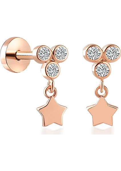 Yapar Jewellery 14 Ayar Altın Yıldız Sallantılı Tria Kulak Piercing
