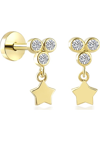 Yapar Jewellery 14 Ayar Altın Yıldız Sallantılı Tria Kulak Piercing