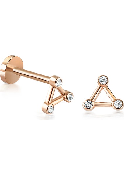 Yapar Jewellery 14 Ayar Altın 3 Taşlı Üçgen Kulak Piercing